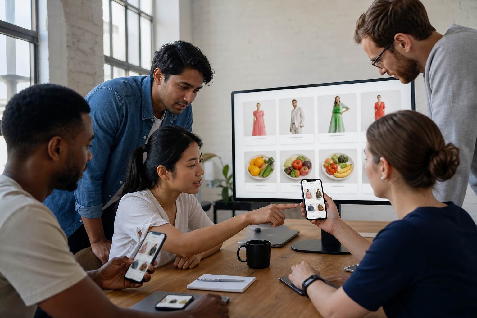 Ecommerce product team reviewing a mobile shopping app